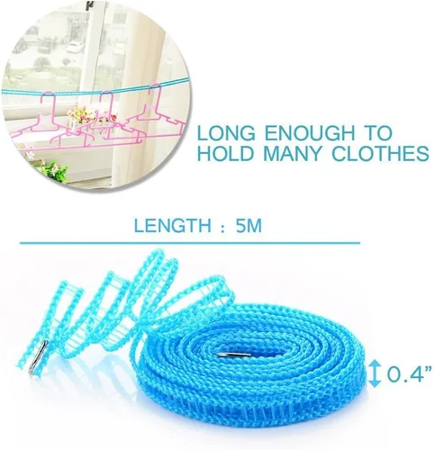 Miniatura 4 de Paquete de 2 cuerdas de nailon resistentes al viento, cuerda de secado de ropa de viaje, cuerda portátil para colgar en interiores y exteriores