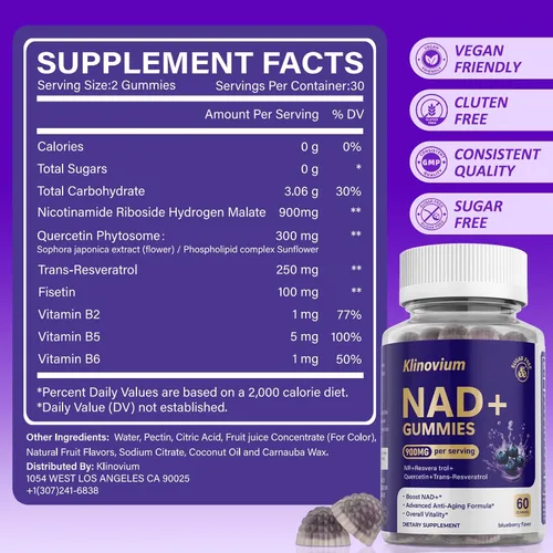 Miniatura 8 de Gomitas NAD con trans-resveratrol, suplemento NAD+ para mujeres y hombres con ribósido de nicotinamida