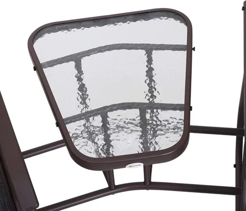 Miniatura 4 de Sillas mecedoras de doble planeador de 3 piezas de tela para exteriores con juego de mesa gris moderno y contemporáneo lado de metal