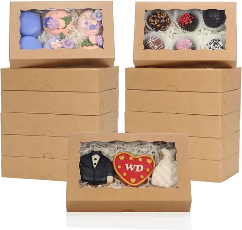 Miniatura 14 de RomanticBaking Paquete de 50 cajas de galletas blancas de 7 x 4 3/8 x 1 1/2 pulgadas, cajas de panadería resistentes con ventana, cajas de macarrón