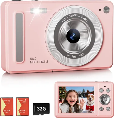 Miniatura 11 de Cámara digital, cámara FHD 1080P para apuntar y disparar con tarjeta SD de 32 GB, 2 baterías, zoom 16X, antivibraciones, diseño pequeño compacto