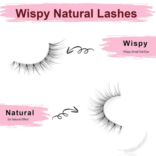 Miniatura 3 de Pestañas naturales de ojo de gato, ligeras, reutilizables, con banda transparente, paquete de 10 pares, pestañas postizas de visón sintético