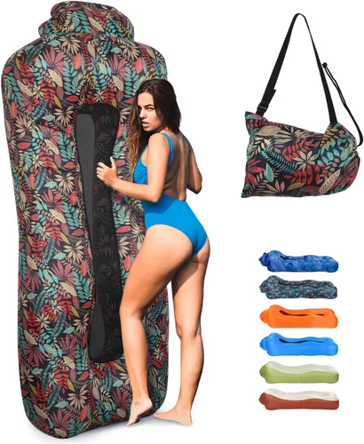Miniatura 10 de Tumbona inflable para adultos, sofá inflable ultraligero portátil, tumbona de playa inflable para camping, senderismo, festival, patio trasero, Azul