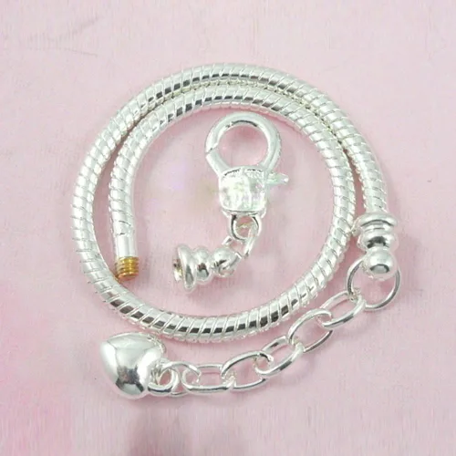 Miniatura 4 de Yeshan pulsera con cadena de serpiente y dijes, bañados en plata, con cierre de mosquetón clásico se adapta a todas las pulseras Chamilia, Troll