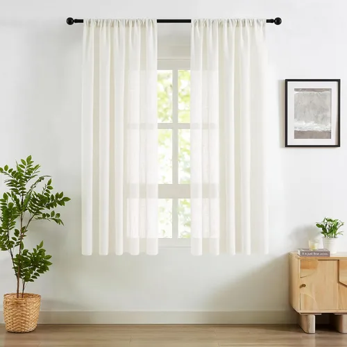 Miniatura 44 de Treatmentex Cortinas blancas y grises para dormitorio de 84 pulgadas de largo, cortinas semitransparentes con estampado de hojas para ventanas
