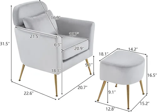 Miniatura 2 de Accent Chairs for Living Room Lounge Chair Upholstered Flannelette Single Sofa Chair w/Ottoman Foot & Gold Feet,Comfy Reading Chair Arm Chairs Pink