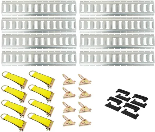 Miniatura 7 de Mytee Products Kit de amarre E-Track de 14 piezas, 4 rieles horizontales de 5 pies, 2 correas de trinquete Etrack de 2 pulgadas x 12 pies, 4 juntas