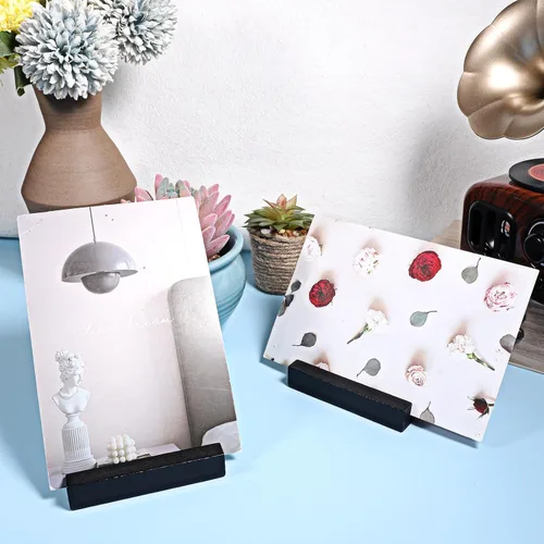 Miniatura 3 de 6 soportes de madera para tarjetas de lugar, color negro, soportes para tarjetas de fotos de madera para bodas, soportes de números de mesa
