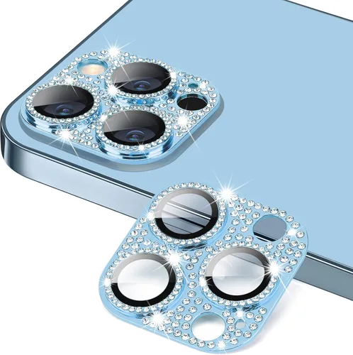 Miniatura 120 de Protector de lente de cámara diseñado para iPhone 12 Pro Max, con diamantes de imitación 3D con diamantes de imitación 9H, vidrio templado, Rosado