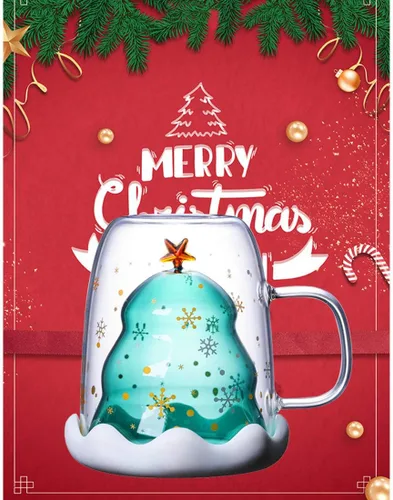 Miniatura 2 de MUCHENGGIFT Bonita taza de café con diseño de árbol de Navidad, taza de té y leche con aislamiento de doble pared, taza de espresso, el mejor regalo