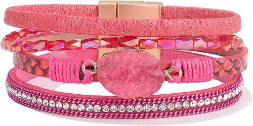 Miniatura 61 de FANCY SHINY - Pulsera de cuero estilo bohemio, pulsera de cuentas de cristal con cierre magnético, regalos de joyería para mujer