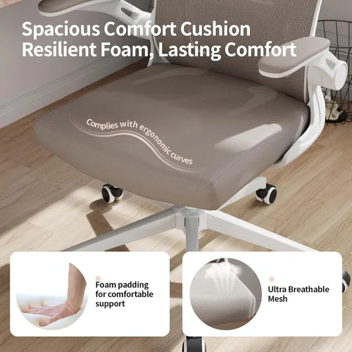 Miniatura 5 de Silla de oficina ergonómica con soporte lumbar, reposacabezas y brazos abatibles, altura ajustable, mecedora, silla alta giratoria para computadora