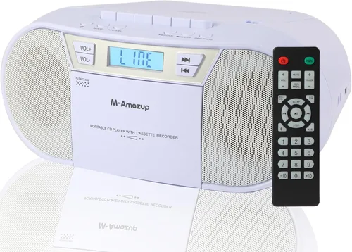 Miniatura 9 de Boombox Reproductor de CD Portátil, Combo Reproductor de Casetes con CD MP3 Bluetooth AUX TF USB Radio FM Alimentado por AC/DC, Caja de Boom