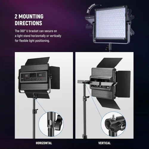 Miniatura 8 de NEEWER Paquete de 2 luces LED de video RGB1200 con control de aplicación/2.4G, kit de iluminación clave con soportes de trípode y bolsa