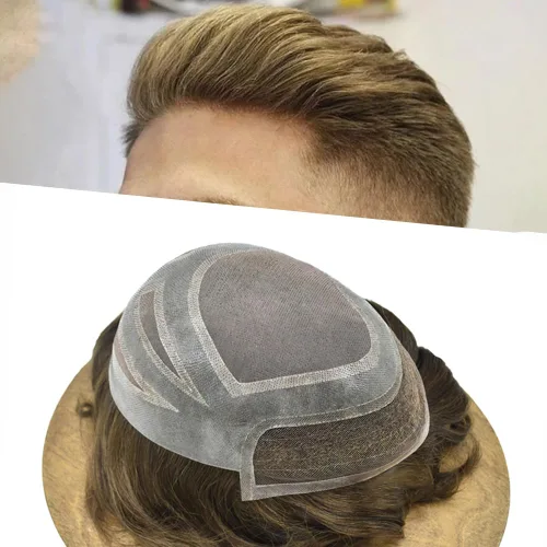 Miniatura 9 de Toupee For Men Human Hair Men's Toupee Hair Replacement System For Men Fine Mono Hair Piece For Men Poly Mens Hair System 8X10 Medium light density