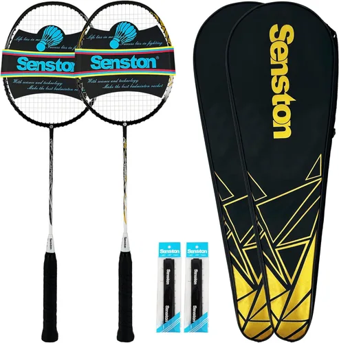 Miniatura 8 de Senston Raqueta de bádminton ligera profesional de fibra de carbono 5U raquetas de bádminton con agarre Negro+Azul