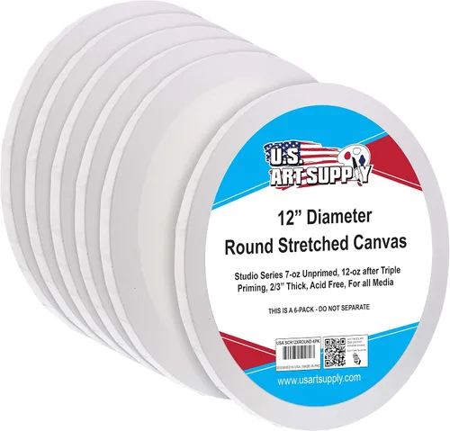 Miniatura 11 de U.S. Art Supply Lienzo estirado redondo de 30 pulgadas de diámetro, perfil de 1-1/2 pulgadas, 2 unidades, imprimado triple de gesso acrílico, 12