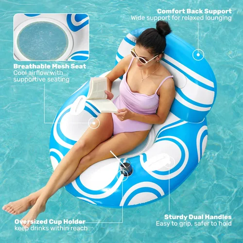 Miniatura 3 de Sloosh Tumbona inflable para piscina, flotadores de piscina, sofá de aire inflable con respaldo grande, tubos de río resistentes, flotador de agua