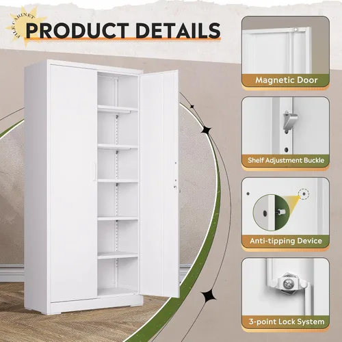 Miniatura 6 de DEVAISE Gabinete de almacenamiento de garaje, gabinete de almacenamiento de metal, archivador de acero con cerradura, blanco para el hogar, oficina