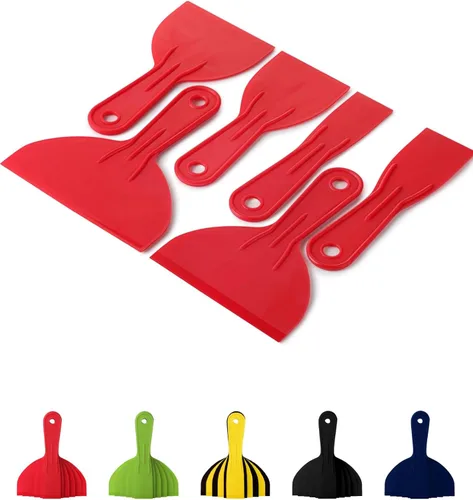 Bates - Juego de 6 cuchillos de masilla de plástico, raspador de pintura, herramienta de spackle y esparcidor Rojo