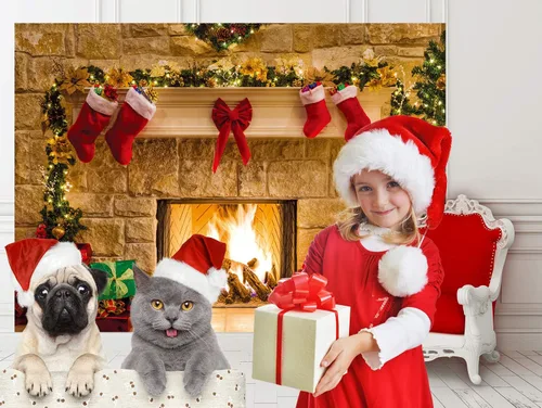 Miniatura 2 de Fondos de fotografía de Navidad, fondo de decoración de chimenea de Navidad para niños, para estudio fotográfico (11209), 7x5 pies