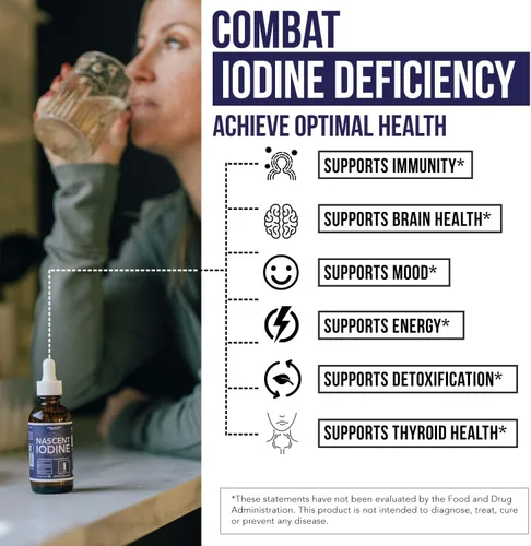 Miniatura 4 de Suplemento de yodo Nascent 400 porciones, botella de vidrio, vegano, 1800 mcg - 600 mcg por gota - Color puro y transparente - Apoya la salud