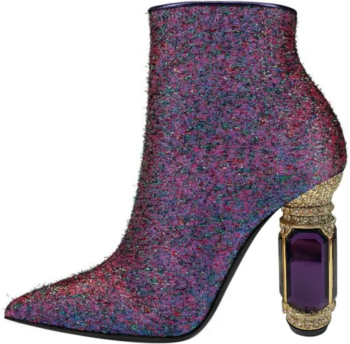 Miniatura 121 de FSJ Botas de tacón alto con punta puntiaguda para mujer, con tacón alto, con cremallera lateral brillante, estilo casual, para uso diario, zapatos