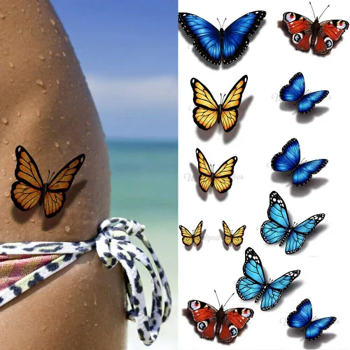Miniatura 6 de 24 tatuajes temporales 3D de mariposa realistas monarca rojo, azul, amarillo, mariposas grandes para adultos, adolescentes, mujeres, niñas, niños
