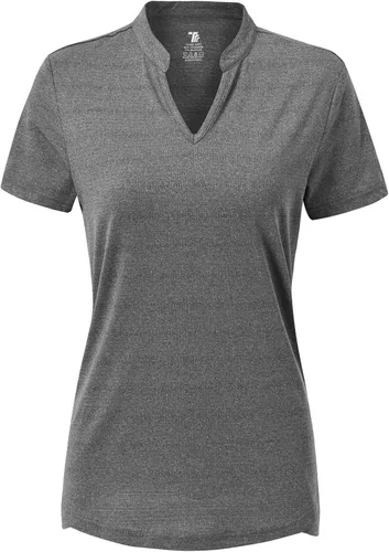Miniatura 33 de Gopune Polo de golf con cuello en V para mujer, sin cuello, manga corta, ligera, de secado rápido, camisetas de tenis para correr
