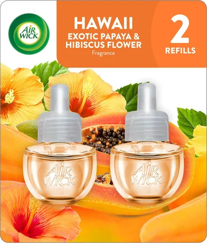 Air Wick Recambios de aceite perfumado Plug-In, 2 unidades, papaya exótica hawaiana e flor de hibisco, ambientador, aceites esenciales