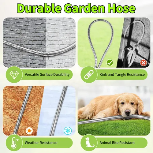 Miniatura 5 de GOXAWEE Manguera de jardín de 25 pies, manguera de agua resistente de acero inoxidable con boquilla de 10 funciones, sin torceduras, resistente