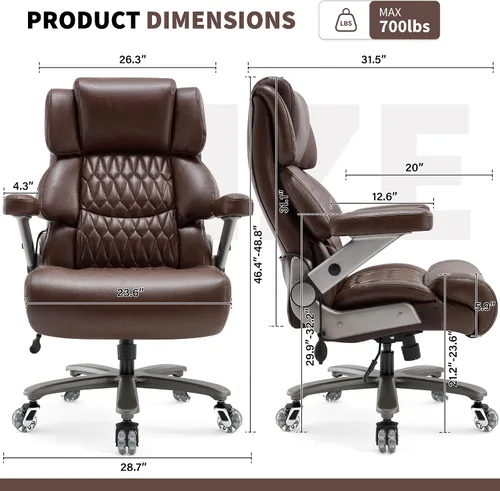 Miniatura 2 de Silla de oficina grande y alta 700lbs - Silla ejecutiva de escritorio de computadora grande con respaldo alto y brazos abatibles 3D, soporte lumbar
