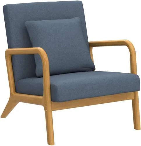 Miniatura 4 de ELUCHANG Silla decorativa moderna de mediados de siglo con almohada lumbar, sillón tapizado, tela de lino, cómoda silla auxiliar de lectura