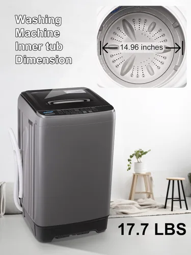 Miniatura 9 de Lavadora completamente automática con pantalla LED, bomba de drenaje portátil de 17.7 libras, 10 programas y 8 niveles de agua seleccionados, ideal