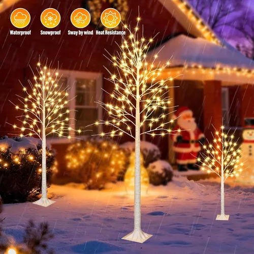 Miniatura 6 de iBaycon Árboles de abedul de 4 pies, 6 pies y 8 pies, juego de 3 árboles de abedul LED iluminados con temporizador de 8 modos, árboles preiluminados