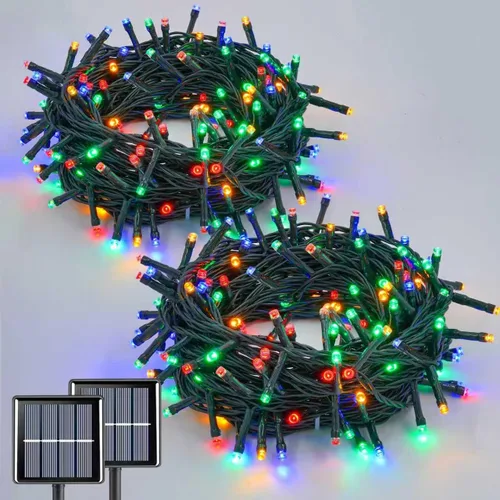 Miniatura 18 de QITONG Paquete de 2 luces solares azules y blancas de Navidad, cada cadena de 200 luces LED solares de 66 pies para exteriores, impermeable, 8 modos