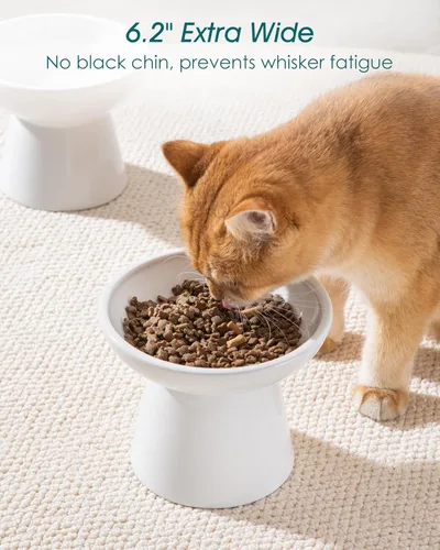 Miniatura 4 de vancasso Paquete de 2 cuencos elevados para gatos, platos elevados de cerámica para alimentos y agua para gatos con 5.1 pulgadas de altura y 6.2