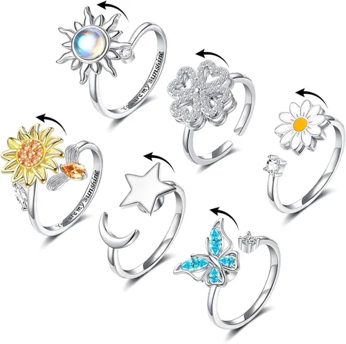 FUNEIA Anillos Fidget de Ansiedad para Mujeres Ajustables Anillos Giratorios Fidget para la Ansiedad You Are My Sunshine Anillo Giratorio Mariposa
