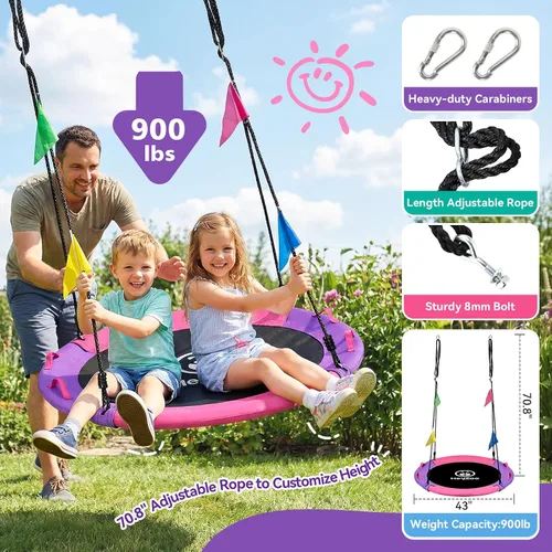 Miniatura 3 de HeyZoo Columpio de Árbol de 43 Pulgadas, Capacidad de Peso de 900 Libras, Juegos de Columpios de Platillo para Niños, Viene con Giro de 360 Grados