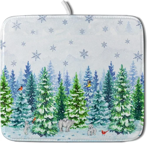 Miniatura 44 de Tapete de secado de platos de cabaña rústica, tapete escurridor de vida silvestre de oso del bosque, alce, 18 x 24 pulgadas, almohadilla escurridor