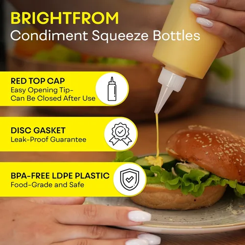 Miniatura 2 de BRIGHTFROM Botellas exprimibles para condimentos, botella vacía de 12 onzas con tapa superior roja, a prueba de fugas, ideal para salsa de tomate