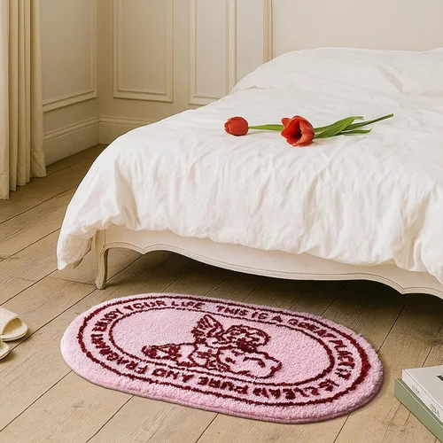 Miniatura 6 de TRUEDAYS Alfombra de baño de ángel rosa, suave, antideslizante, absorbente, rosa, diseño de boceto, elegante, decoración de querubines, para baño