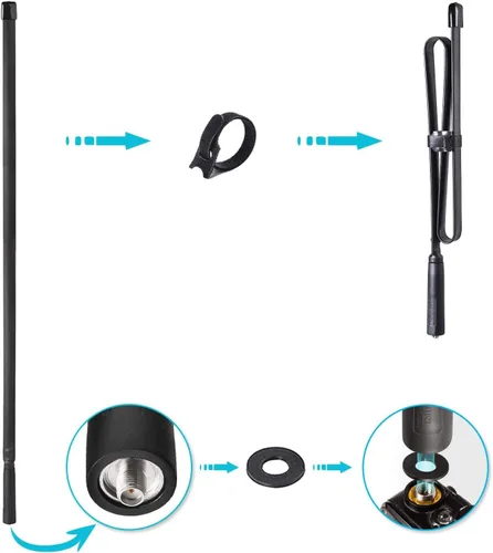 Miniatura 2 de Bingfu Antena de radio plegable CS táctica SMA hembra jamón 2 unidades de doble banda VHF UHF 136-520MHz 31 pulgadas antena para Baofeng BF-F8HP