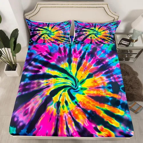 Miniatura 32 de Erosebridal Sábana bajera ajustable con patrón de piedra azul con estampado de mármol azul, juego de ropa de cama líquida trippy para niños, niñas