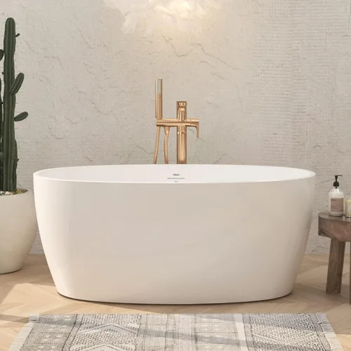 Miniatura 22 de FerdY Tahiti - Bañera independiente de 67" con forma ovalada elegante, bañera aislada de doble pared brillante con color blanco, con centro