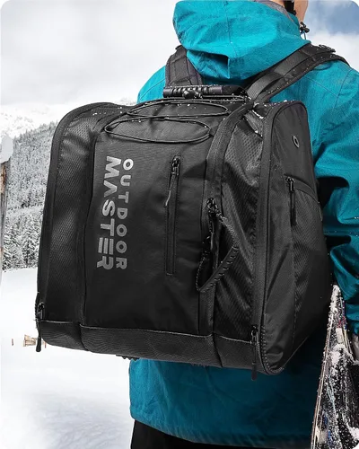 Miniatura 7 de OutdoorMaster Bolsa para botas de esquí de 38L, mochila para botas de snowboard para viajes aéreos con fondo impermeable para casco de esquí, lentes