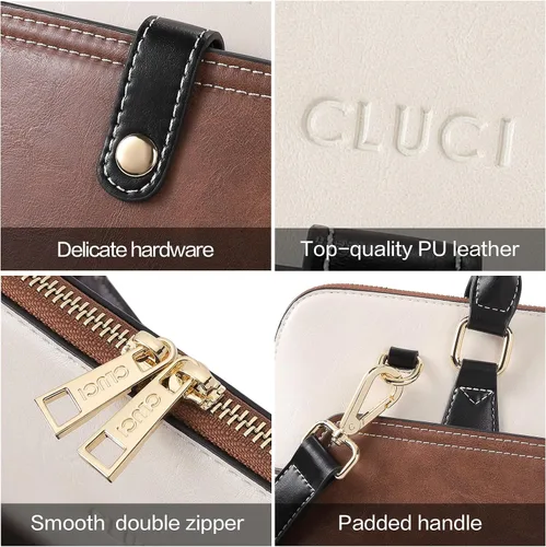 Miniatura 5 de CLUCI Maletín de cuero para mujer 15.6 pulgadas portátil de negocios vintage delgado bolso de hombro de las señoras