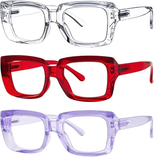 Miniatura 35 de Eyekepper Paquete de 4 lentes de lectura con bloqueo de luz azul, anteojos cuadrados de computadora de gran tamaño +0.00