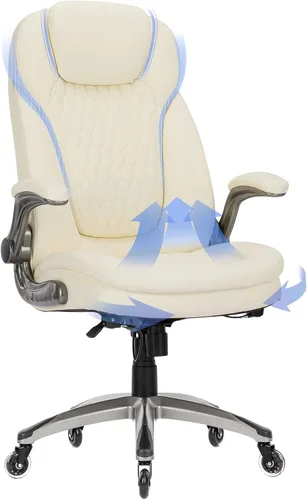 Miniatura 23 de Silla de oficina ejecutiva, silla ergonómica de escritorio para computadora, silla de cuero con respaldo alto con brazos abatibles acolchados, silla