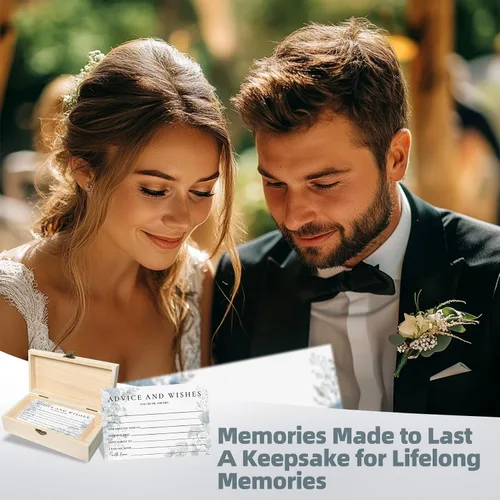 Miniatura 3 de Consejos y deseos para el señor y la señora – 60 mensajes florales de boda con caja de almacenamiento – Juego de deseos románticos para matrimonio